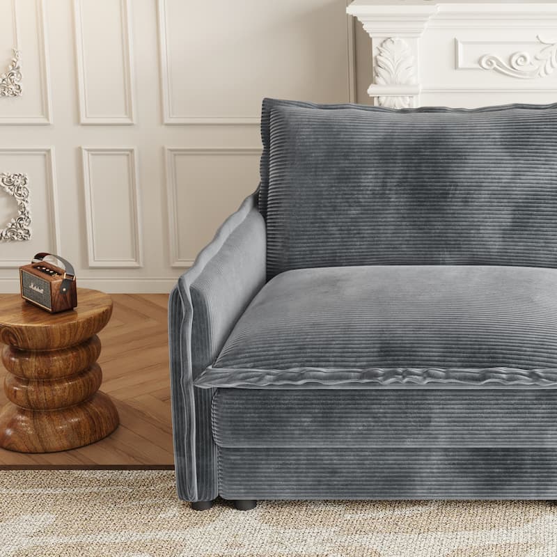 4-Seater Couch with 2 Ottomans, Corduroy Upholstered Cloud Sectional Deep Seat Sleeper Sofa U-Shaped Modular Couch