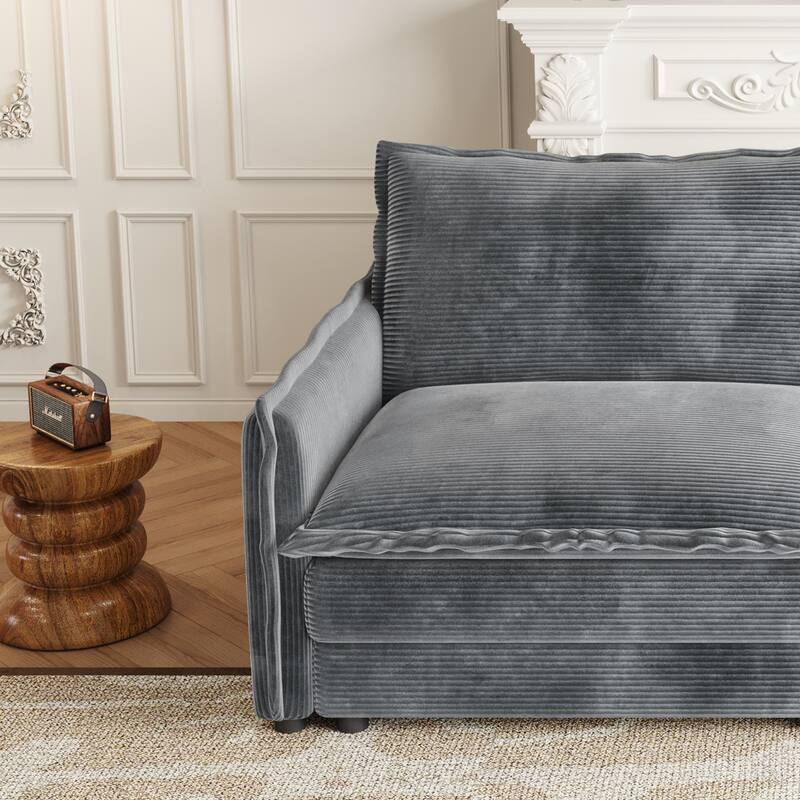 Convertible Sleeper Sofa Bed 109" Oversized Modular Sectional Sofa Deep Seat Corduroy Cloud Couch with 3 Ottomans