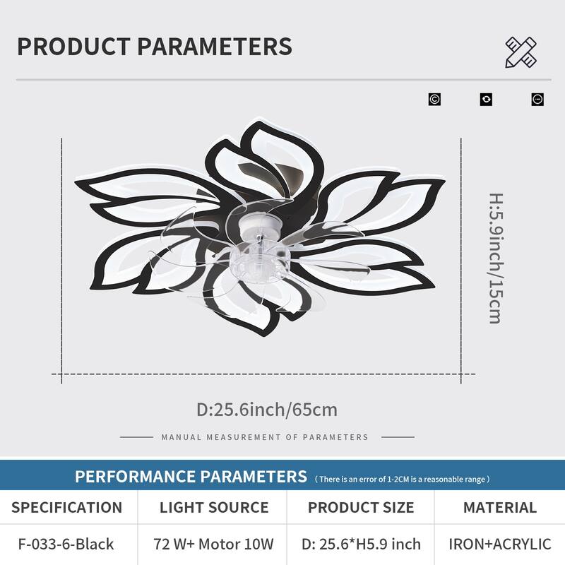 30'' 7 - Blade Ceiling Fan with LED Lights，Indoor Remote Control Ceiling Fans with Lights