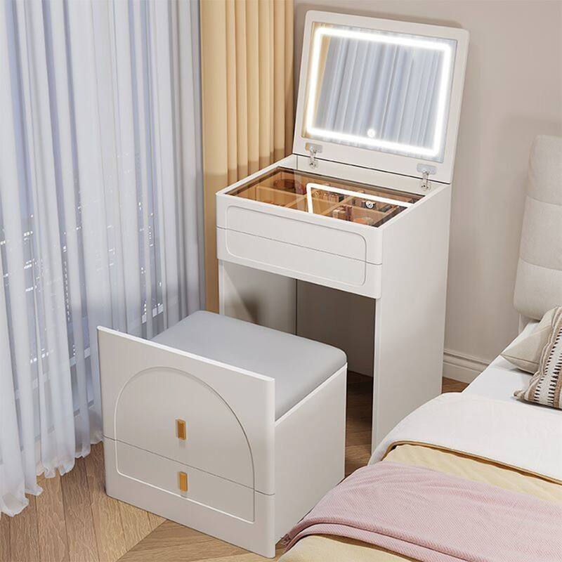 White MDF 3-in-1 Dressing Table with Flip Mirror Glass Top and 3 Drawers and Lighted Vanity Set - 23.6”L x 15.75”W x 31.5”H