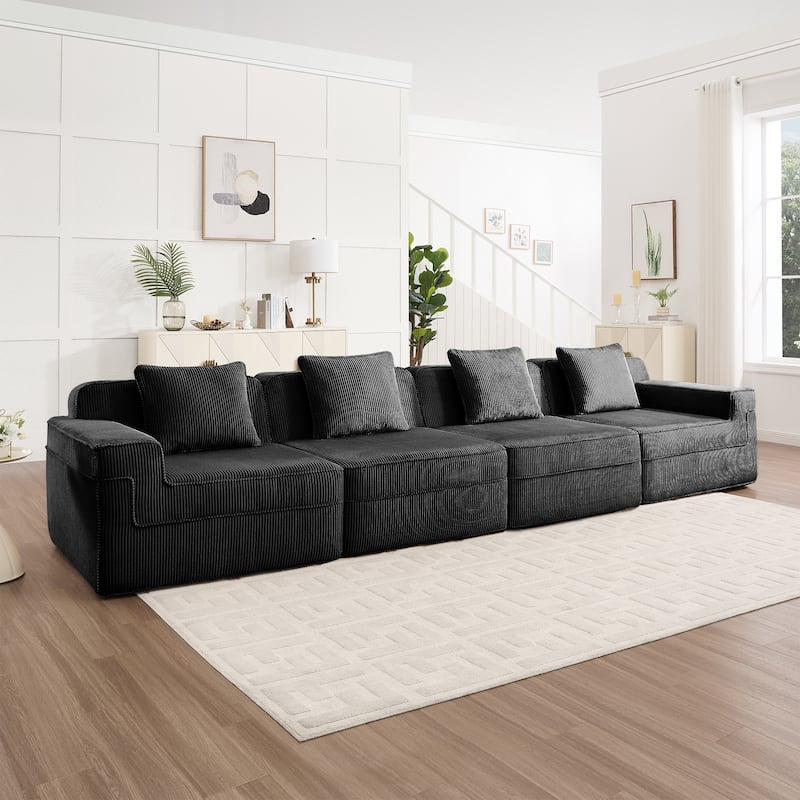 GDFStudio - Modular 4-Seater 153.5" Corduroy Boneless Cloud Sofa