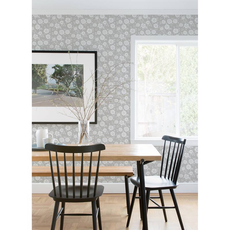 A-Street Prints Lizette Grey Charming Floral Wallpaper