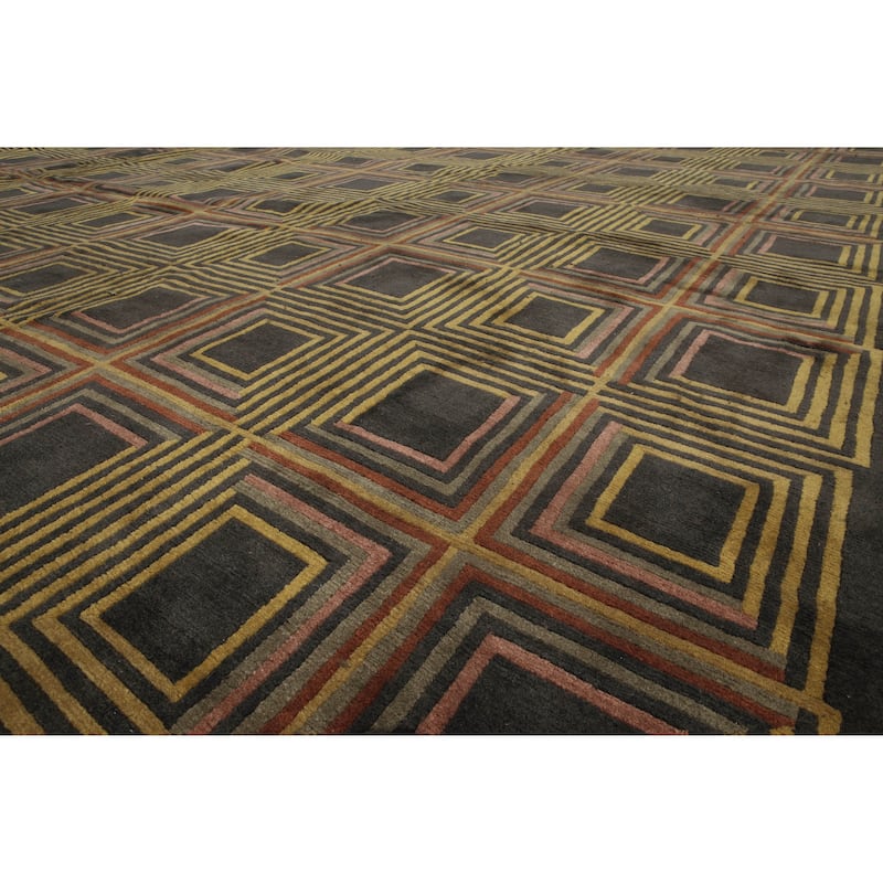 Hand Knotted Olive Tibetan Wool Modern Oriental Area Rug (Palace) - 17' 7'' x 25' 6''