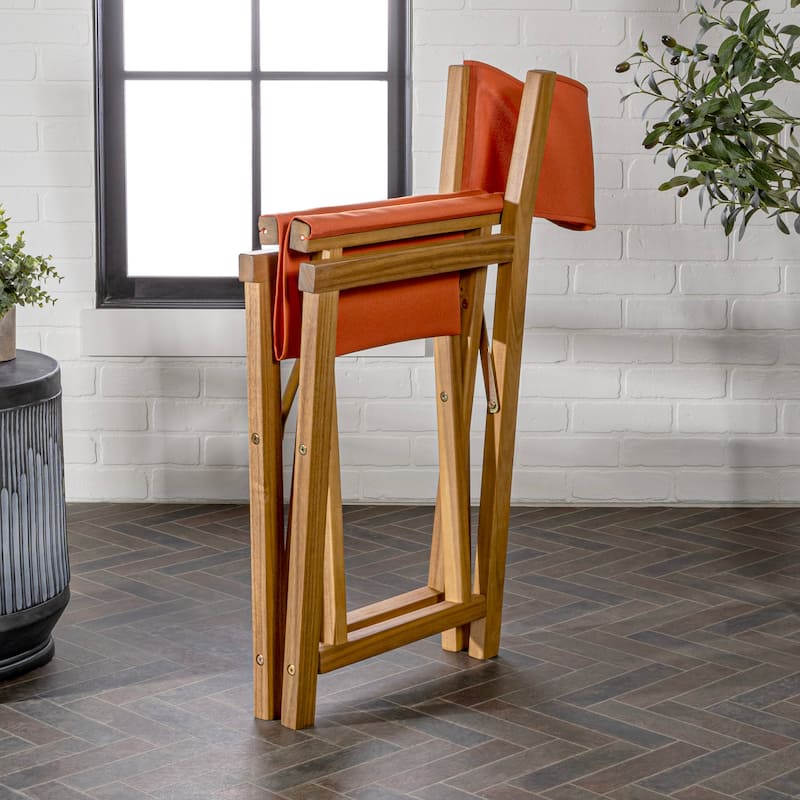 Waldo Classic Vintage Outdoor Acacia Wood Folding Director Chair with Canvas Seat, (Set of 2) by JONATHAN Y