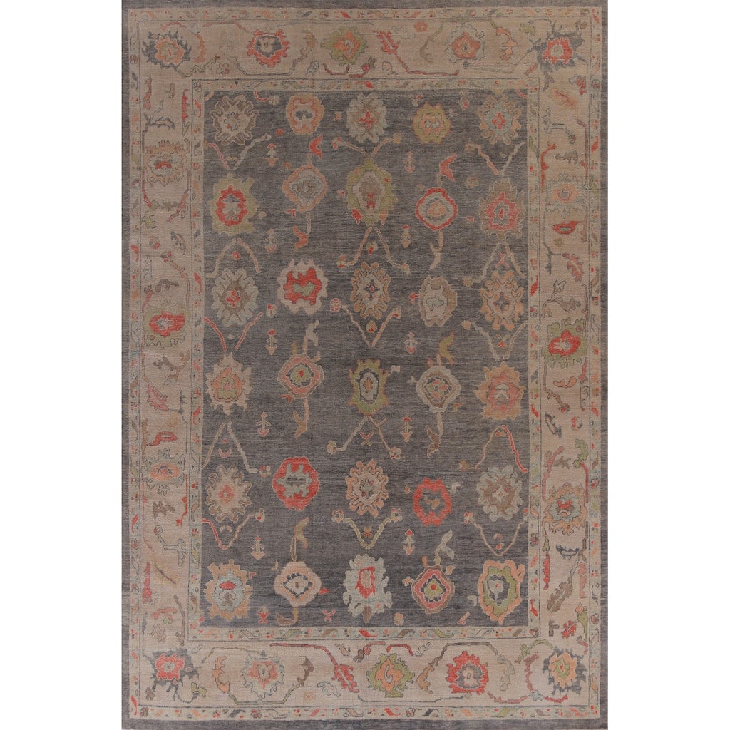 Hand Knotted Oriental 100% Wool Carpet Transitional All-Over Greys & Charcoal Oushak Area Rug - 14' 3'' X 10' 0''