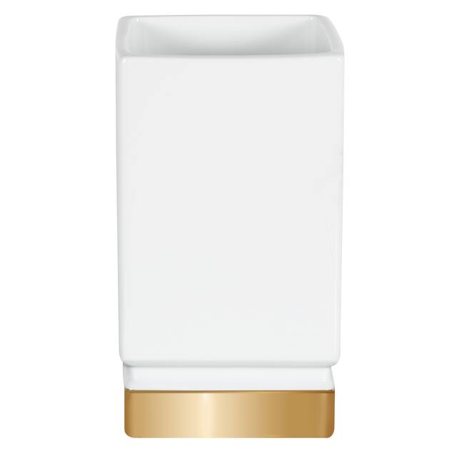 4-Piece Bathroom Accessories Set Spirella Roma White And Gold Stoneware