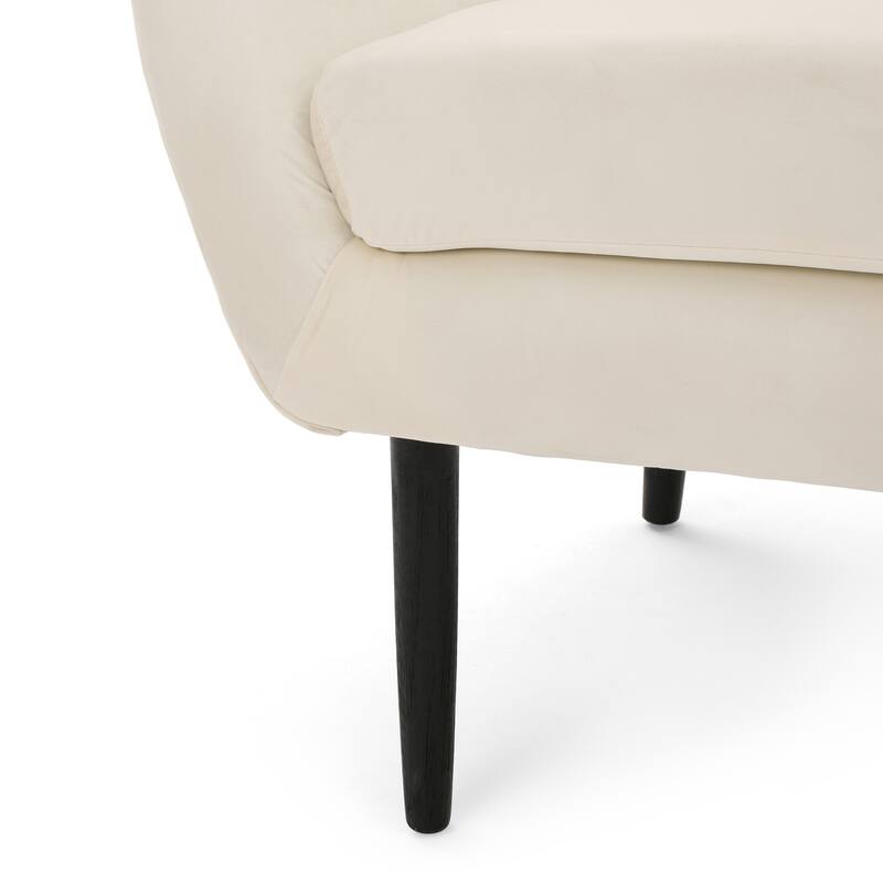 Ivory Modern 34.25" Velvet Upholstered Button Tufted Arm Chair with Solid Oak Wood Frame and Gently Curved Wingback