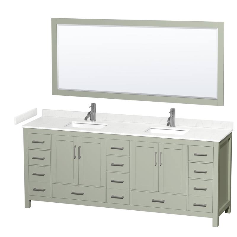 Wyndham Collection WCS141484D-VCA-M70 Sheffield 84" Free Standing - Light Green / Carrara Cultured Marble Top /