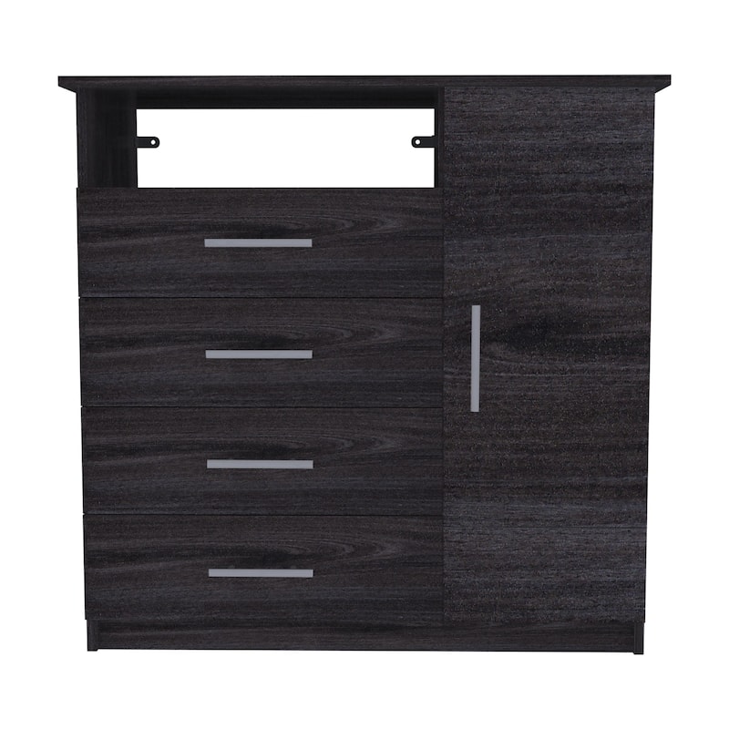 TUHOME Peru 4 Drawer Dresser with Vertical Cupboard & Open Shelf