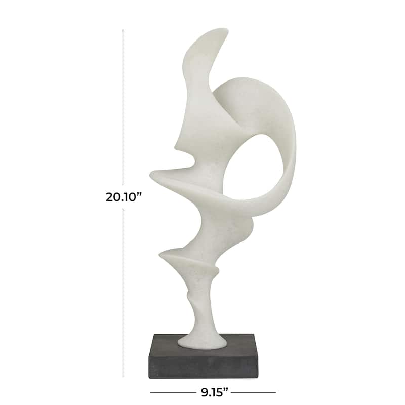 Polystone Abstract Decorative Sculpture with Black Base - White - Roche River Decor
