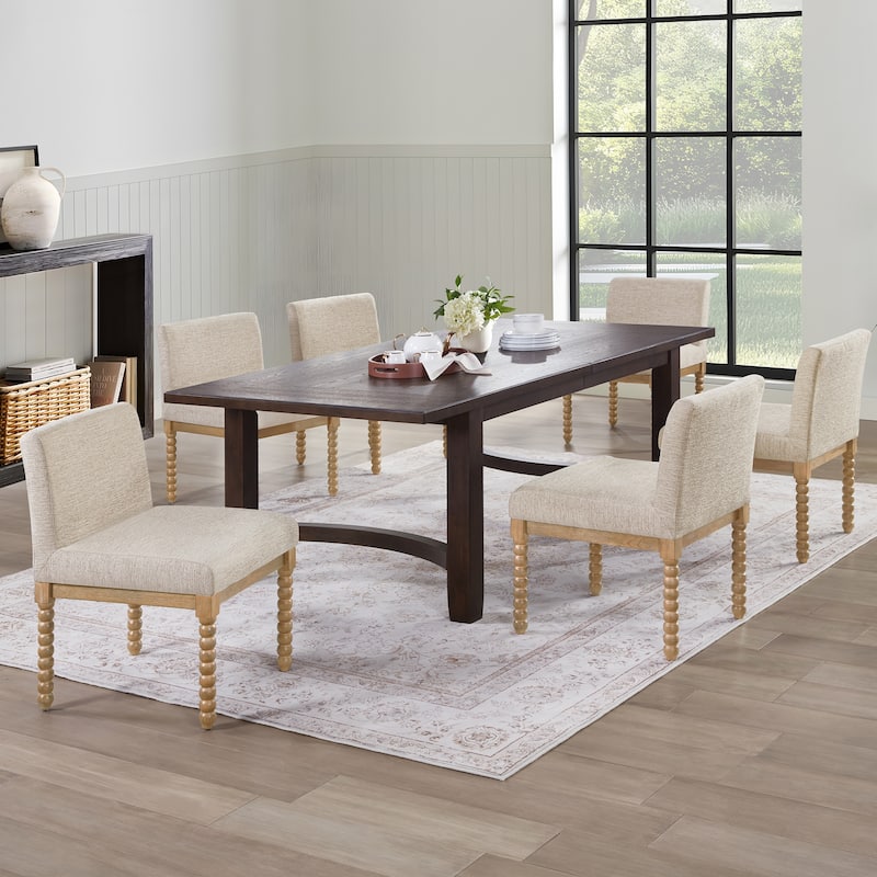 Vintage 20.5"W Upholstered Dining Chairs with Gourd-Shaped Wood Frame - Set of 6 - Cherry