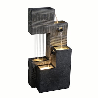 LED Lighted Outdoor Garden Fountain - 33.5" - Dark Gray