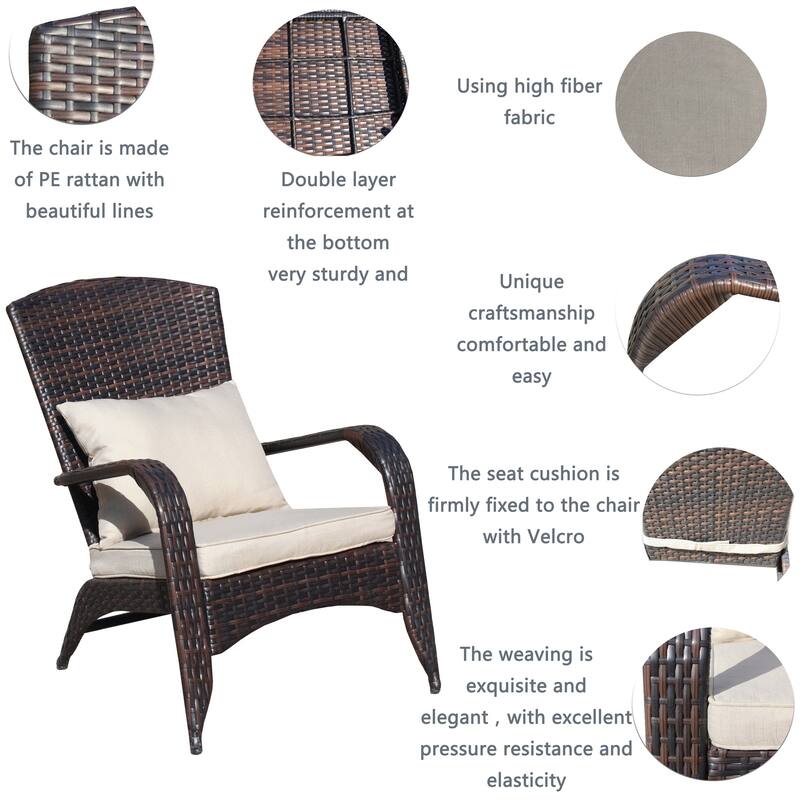 2-Piece Wicker Outdoor Dining Chairs with Beige Cushions