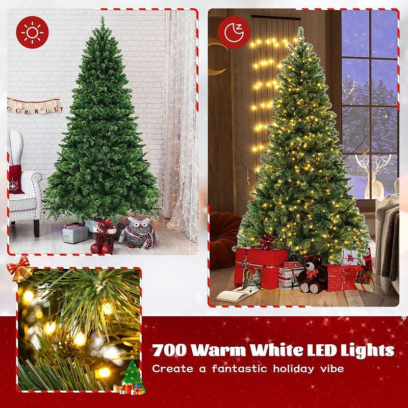 Gymax 7 FT Pre-Lit PVC Christmas Tree & Storage Bag w/ Warm White LED
