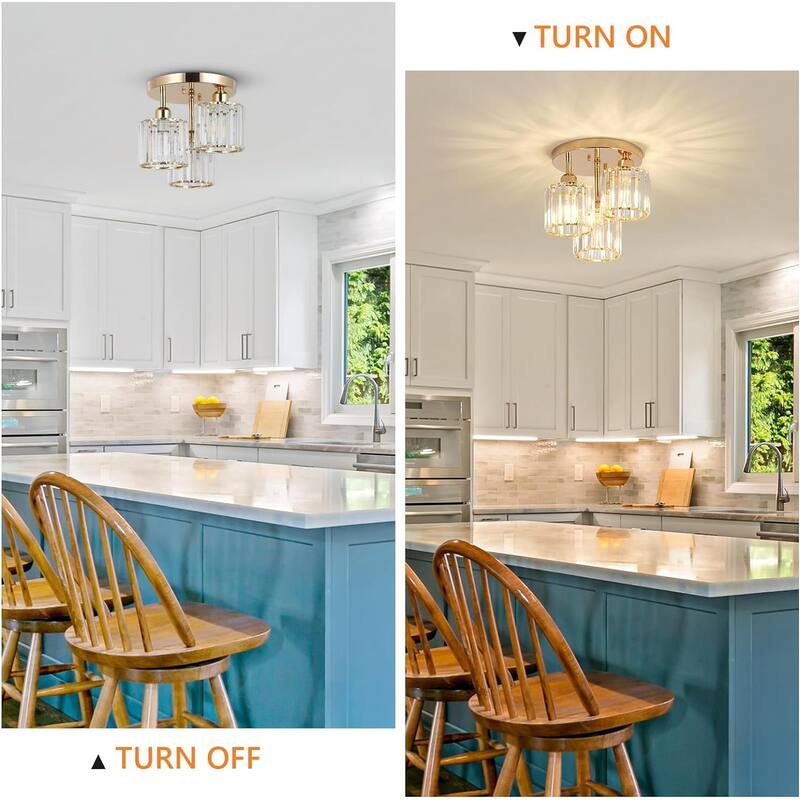 Modern 3-Light Semi Flush Mount Ceiling Light with Clear Crystal Shade