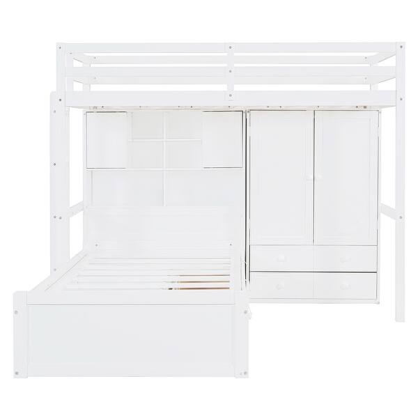 slide 2 of 15, Twin Bunk Storage Bed w/ Drawers, Wardrobe, Storage Shelves & Hydraulic Bed, Loft Platform Bed Frame Wood Daybed Bed, White White - Twin