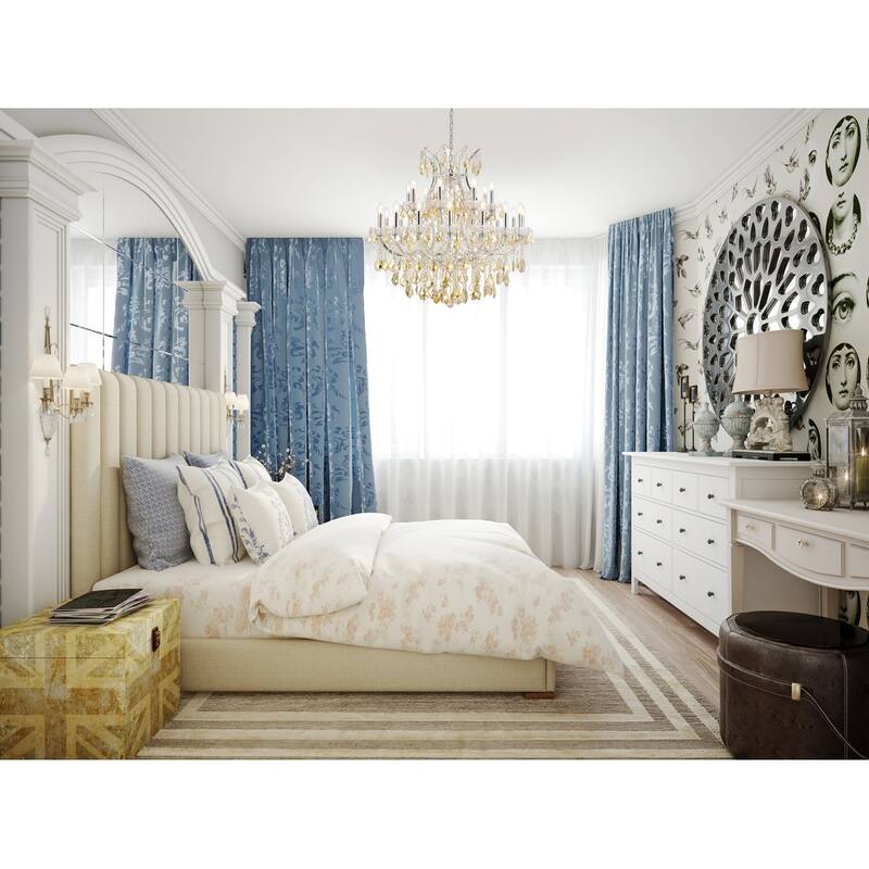 Indigo Home 24 light Chrome Chandelier Golden Teak (Smoky) Royal Cut Crystal