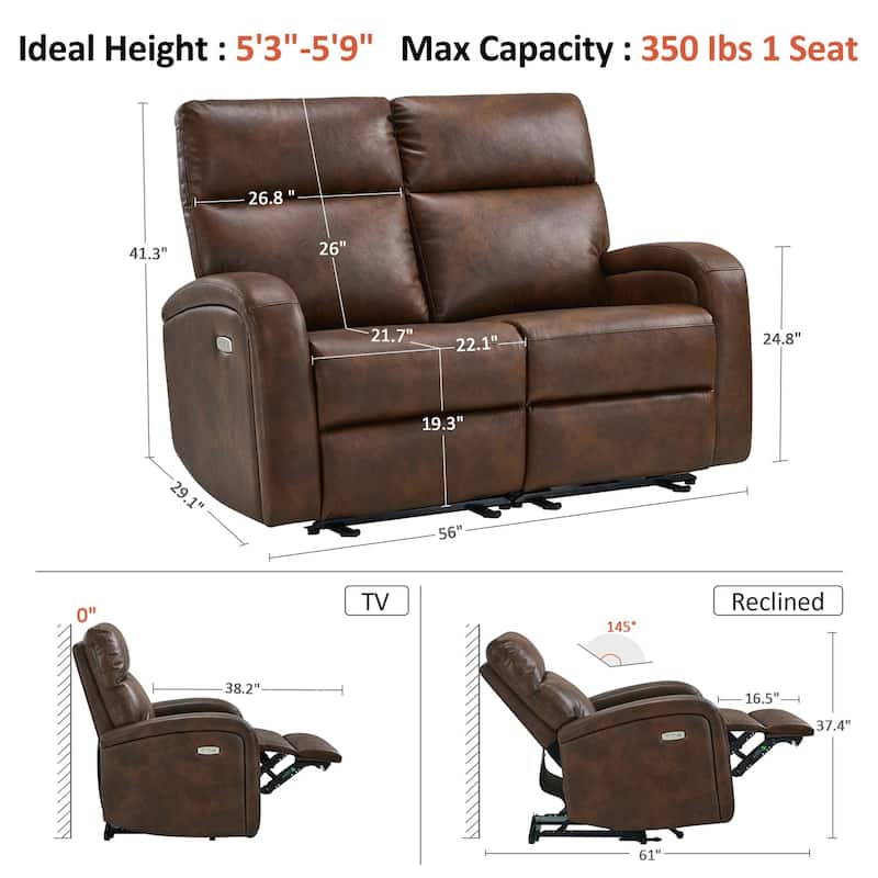 Zero Wall Recliner Loveseat with USB & Type-C Dual Ports, for Small Space, Living Room