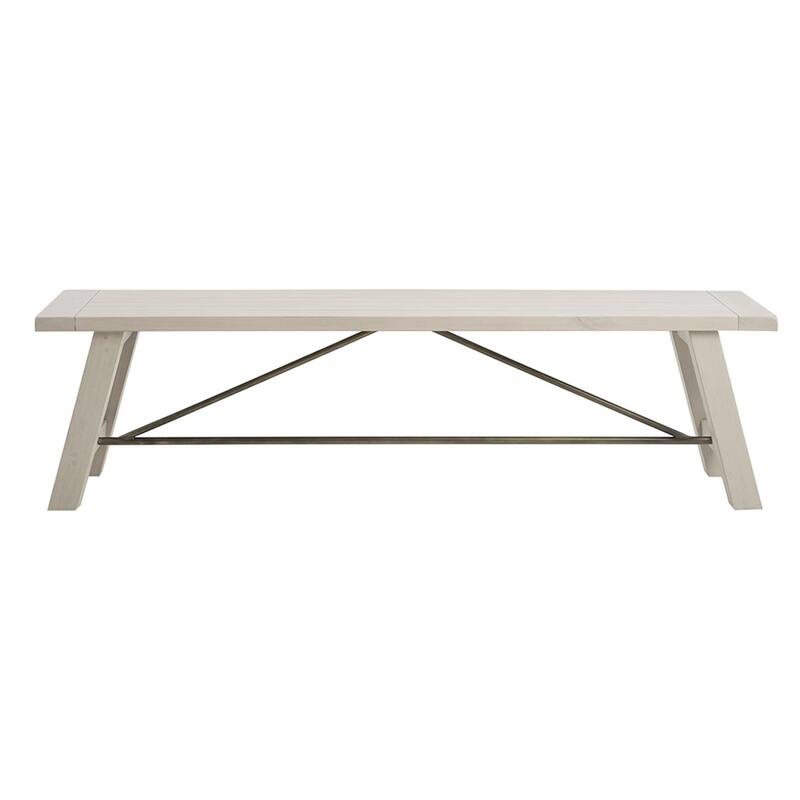 Roomfitters 66-Inch Solid Wood Dining Bench, Reclaimed White Wash Finish with Gray Iron Accents