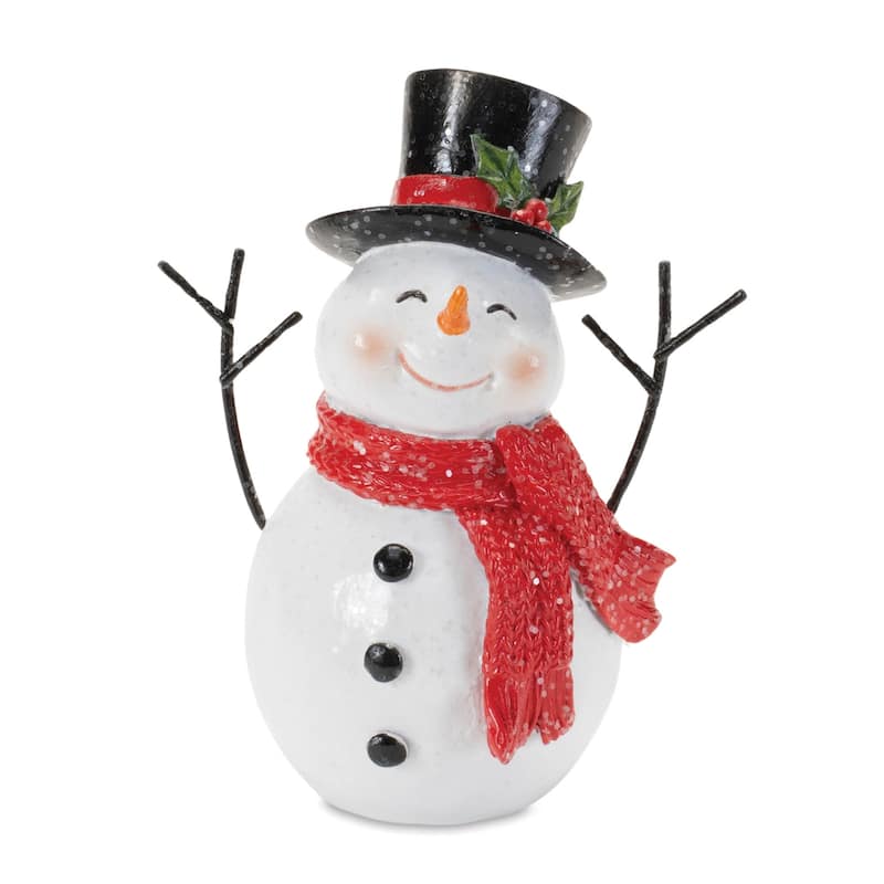 Polyresin Metal Snowman Figurines Set of 3 with Glitter Finish - 4” x 2.75” x 5” (L x W x H)