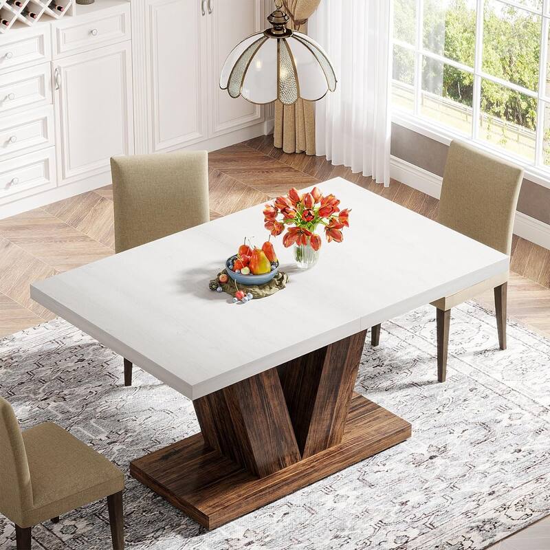 47-Inch Farmhouse Wood Small Dining Table for 4 with Heavy Duty Pedestal - N/A