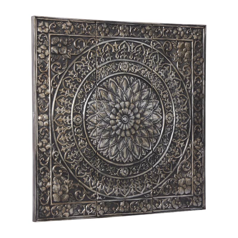 Metal Floral Embossed Home Wall Decor with Gray Backing - Grey or Silver - Roche River Decor