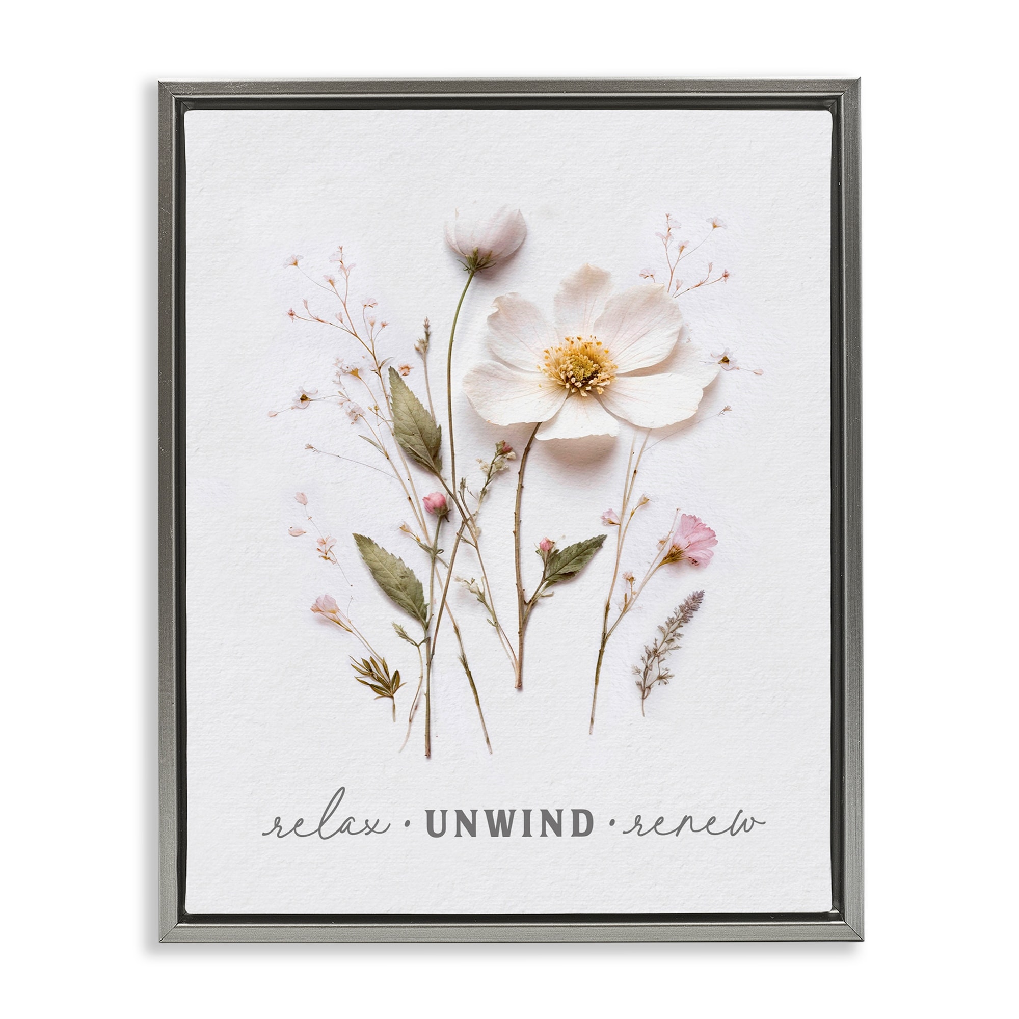 Stupell Relaxing Pressed Flowers Framed Floater Canvas Wall Art Design By Lettered and Lined