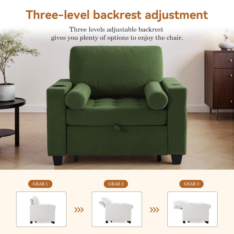 Corduroy Convertible Chair 3 in 1 Sleeper Sofa Chair Bed