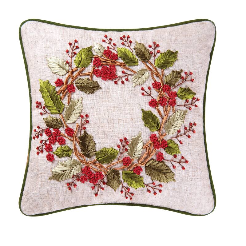 Christmas Berry Wreath Ribbon Art Ribbon Art 12 Inch Throw Decorative Accent Throw Pillow