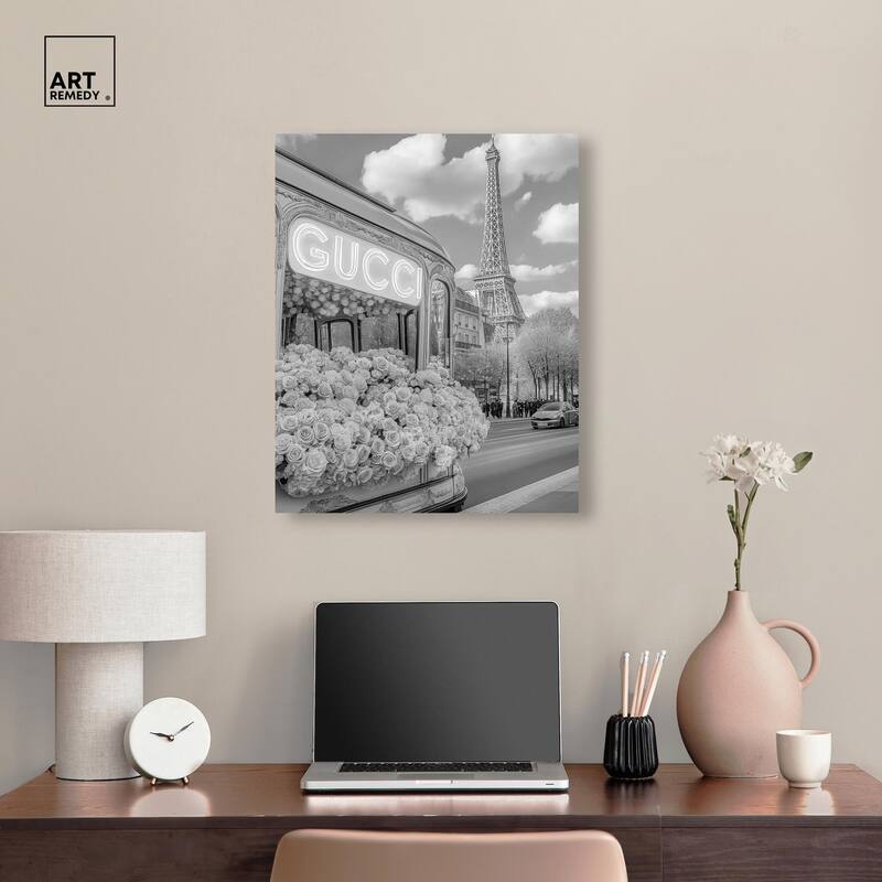 Dreamy Fashion Bus Noir Canvas by Art Remedy, Gallery Wrapped