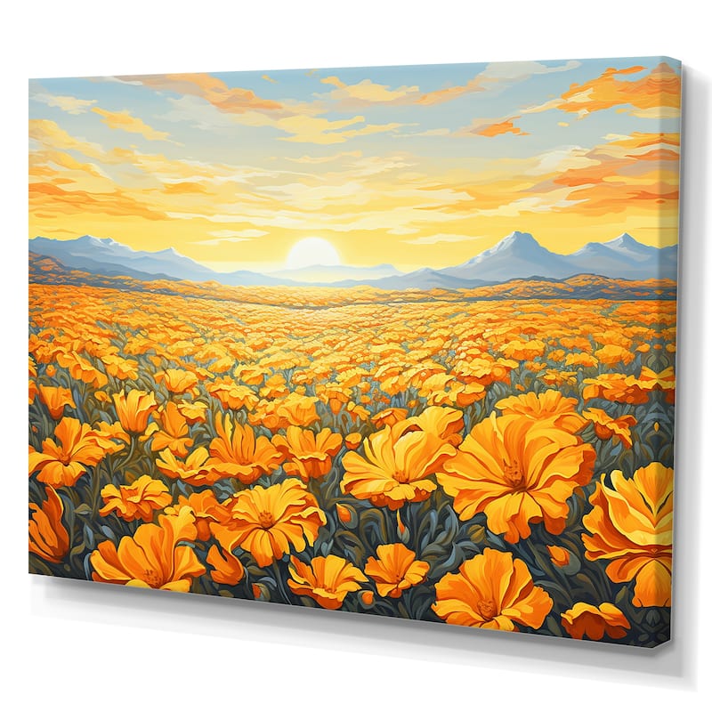 Designart "Radiant Sunshine Marigold Flowers III" Flower Field Wall Art