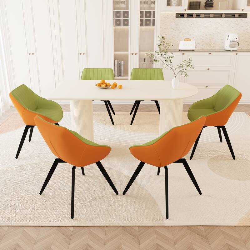 7-Piece Dining Set with Cream Dining Table & 6 Green PU Leather Chairs - White Green