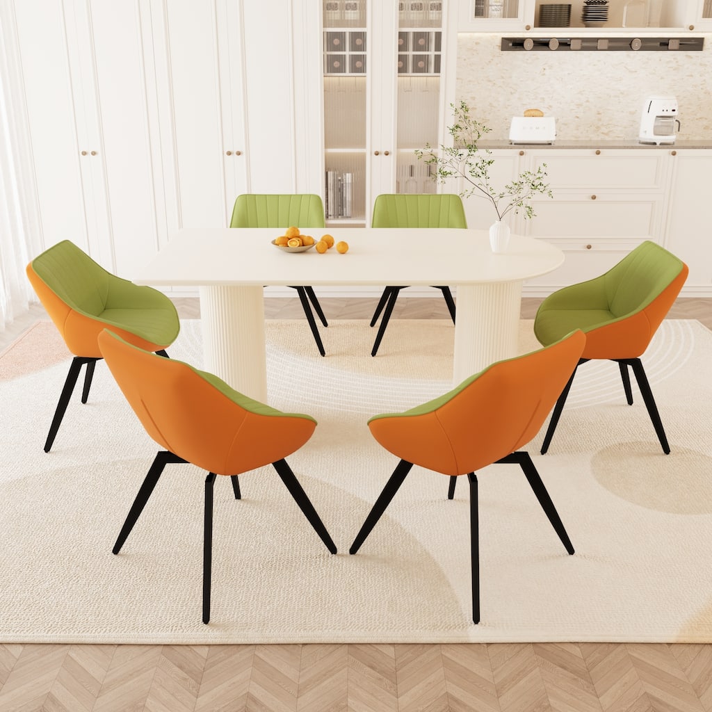 7-Piece Dining Set with Cream Dining Table & 6 Green PU Leather Chairs