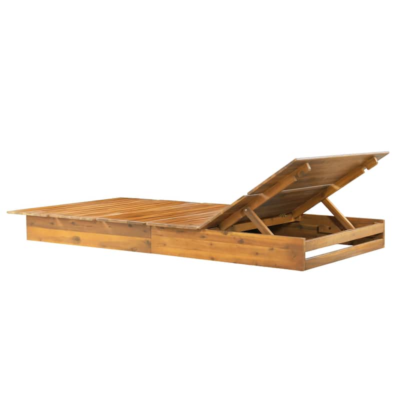 Christopher Knight Home - Modern Outdoor Acacia Wood Chaise Lounge with 3-Position Adjustable Backrest & Ventilated Slatted Seat