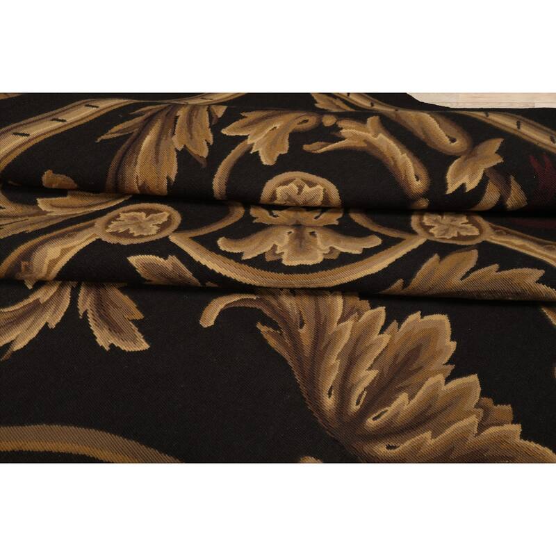 8'9''x12 Hand Woven Wool Chocolate French Aubusson Flatweave Area Rug - 8' 9'' x 12'