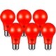 7W Red LED A19 Colored Light Bulb, E26/E27 Base, 30,000hrs - 6PACK - On ...