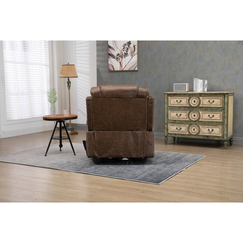 Oversized PU Leather Power Lift Recliner with Massage, Lumbar Heating, Cup Holder, 180° Flat Lay