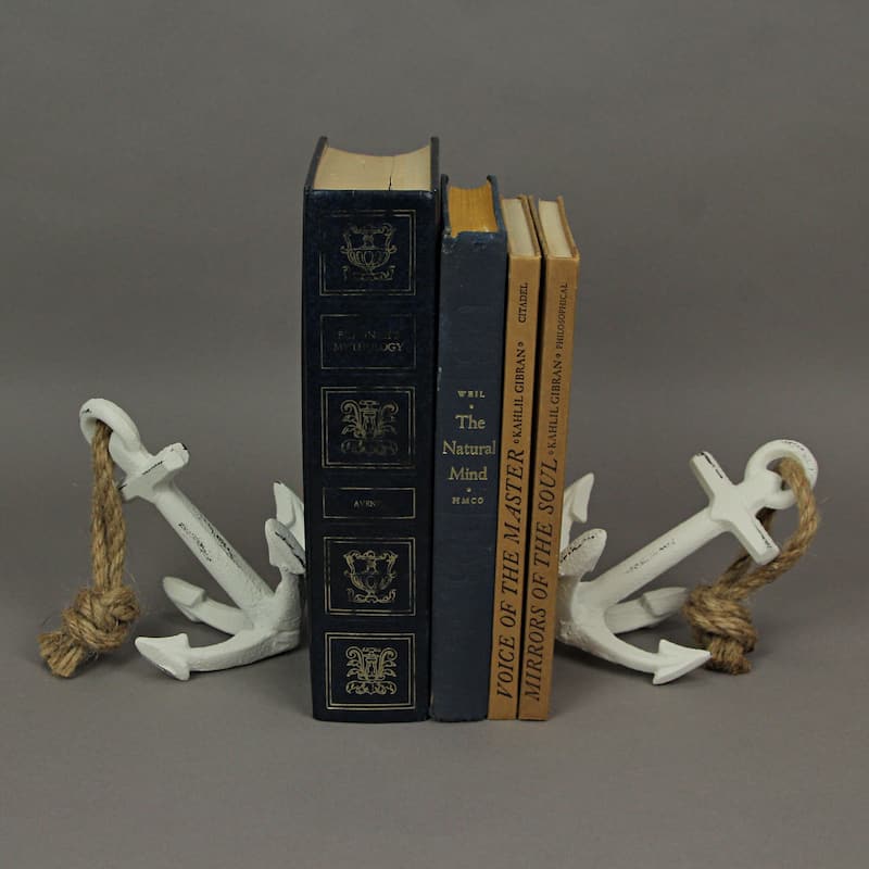 Set Of 2 Cast Iron Ship Anchor Bookends Nautical Home Decor Sculptures - 4.75 X 4.5 X 3.25 inches
