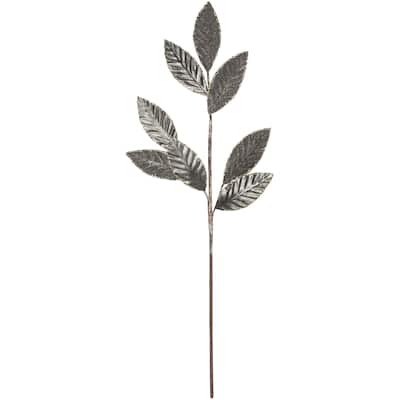 28" Glitter Pewter Textured Leaves Christmas Pick - 28