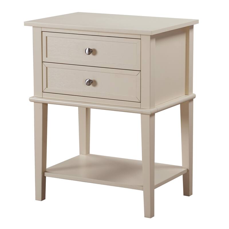2-Drawer Beige Nightstand with English Dovetail Drawers, 28 Inch Classic Wooden Bedroom Bedside Table