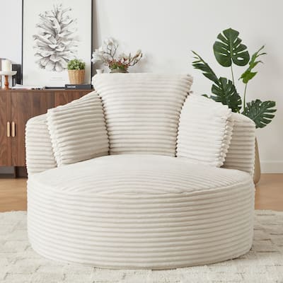 Deep Seat Barrel Chair Corduroy Single Sofa Armchair Round Accent Chair