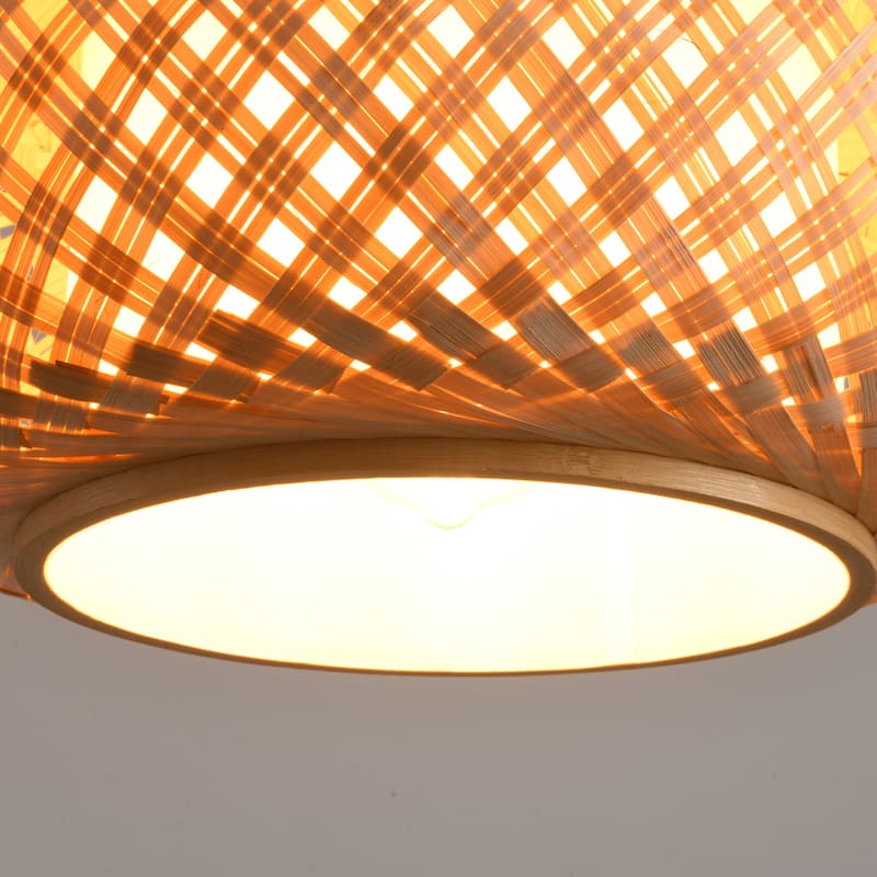 16" Bohemian Natural Bamboo Round Handmade Adjustable Pendant Chandelier