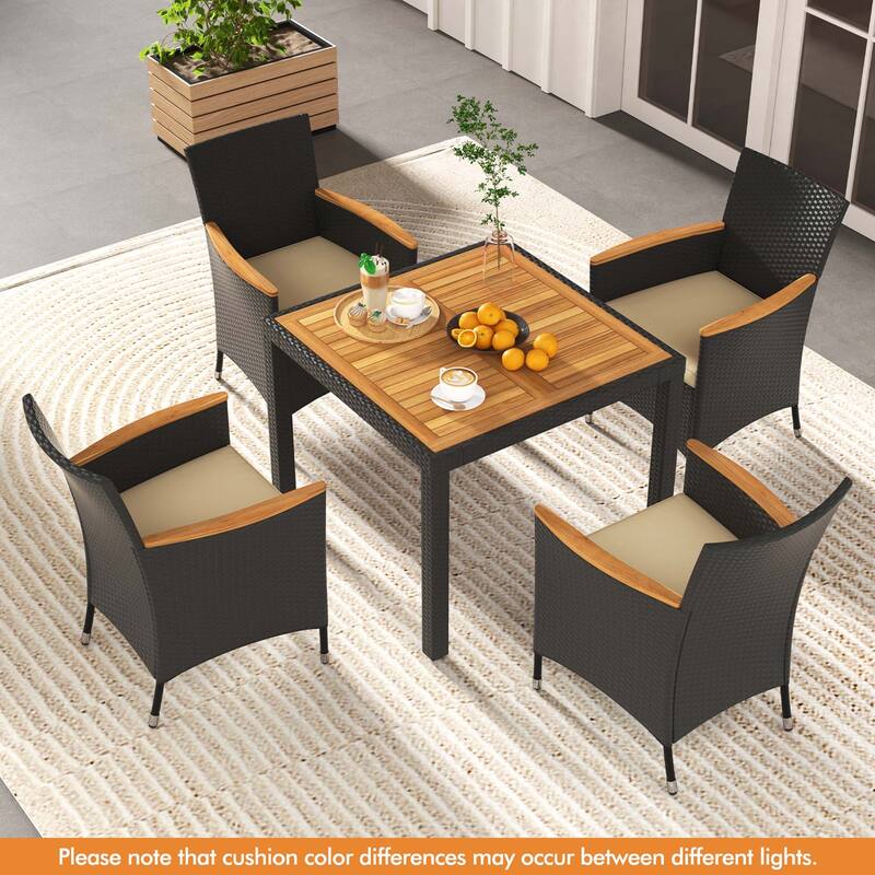 Costway 5 PCS Patio Dining Table Set for 4 Rattan Conversation Set - See Details - Beige