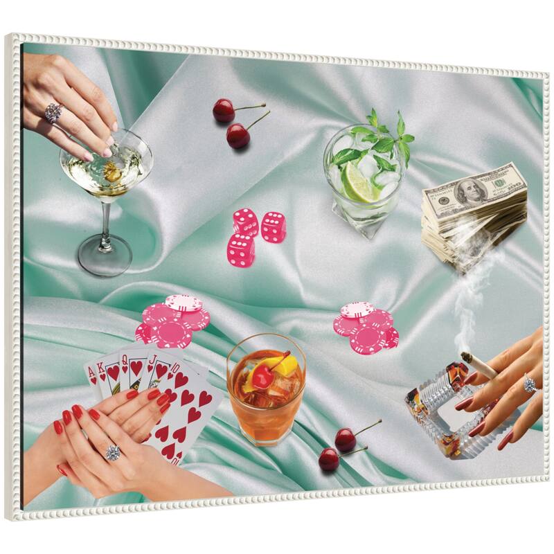 Kate and Laurel Poker Night Green by Honey Island Studio Framed Canvas Wall Art Print - 38 x 28