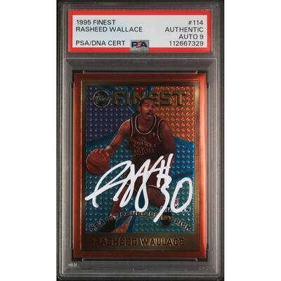 Rasheed Wallace 1995 Finest Signed Rookie Card #114 Auto Graded PSA 9 - 8' x 11'