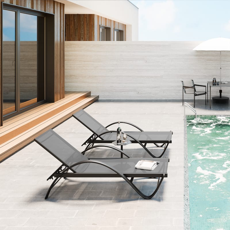 2 Set Lounge Chair for Outside, Pool Chaise Lounge with S-Shaped Armrest