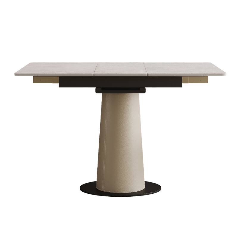Folding Dining Table, Retractable Home Office Table, Expandable Kitchen Table with Leather-Wrapped Base