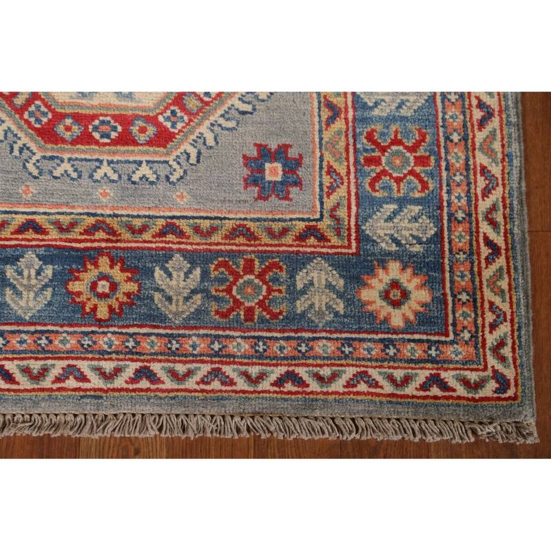 Traditional Geometric Kazak Oriental Grey Wool Runner Rug Hand-knotted - 2'8" x 9'9"