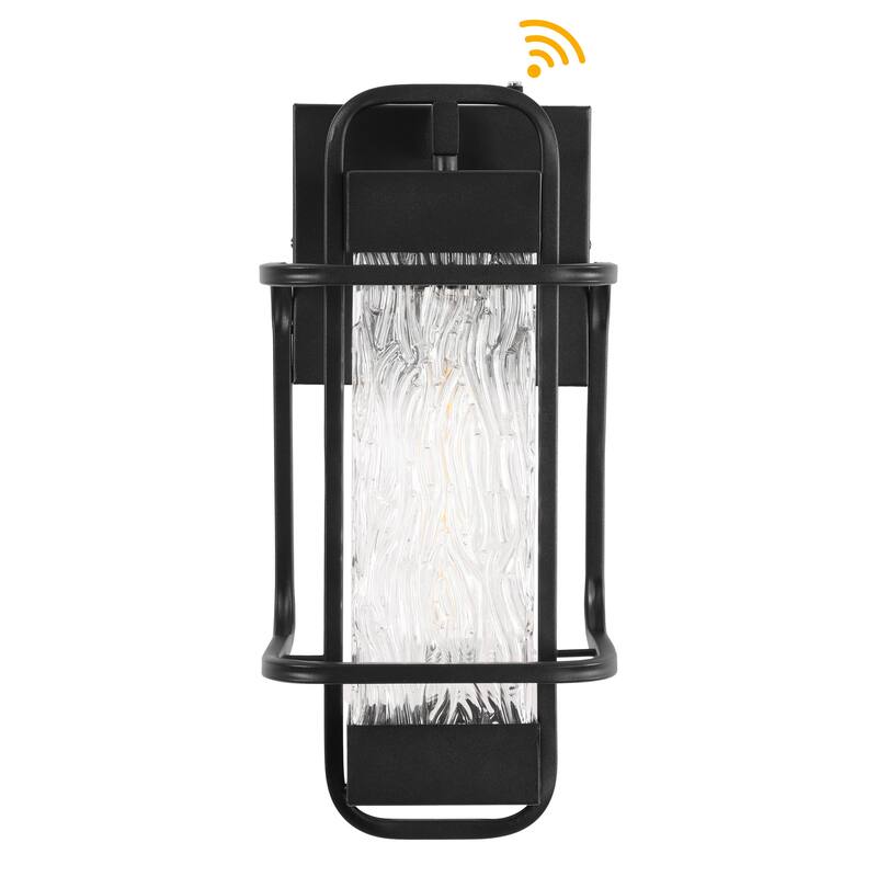 Matte Black 1-Light Glass Outdoor Wall Lighting Sconce Dusk to Dawn