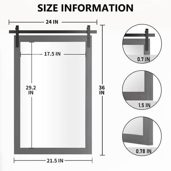 dimension image slide 9 of 20, Farmhouse Barn Door Bathroom Vanity Wall Mirror with Solid Wood Frame